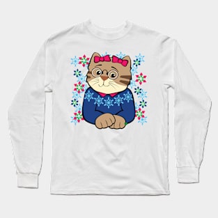 Christmas Sweater Cat Long Sleeve T-Shirt
